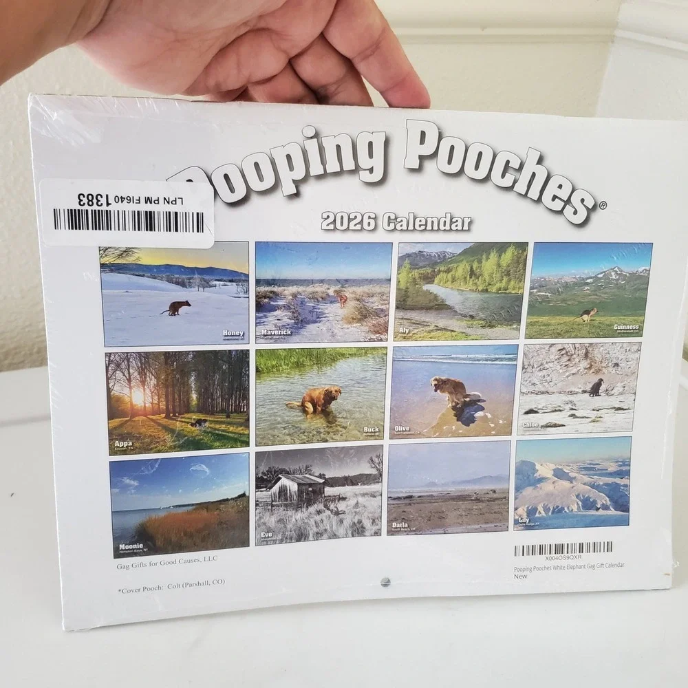 Pooping Pooches 2026 Wall Calendar Funny Dog Gag Gift White Elephant Humor